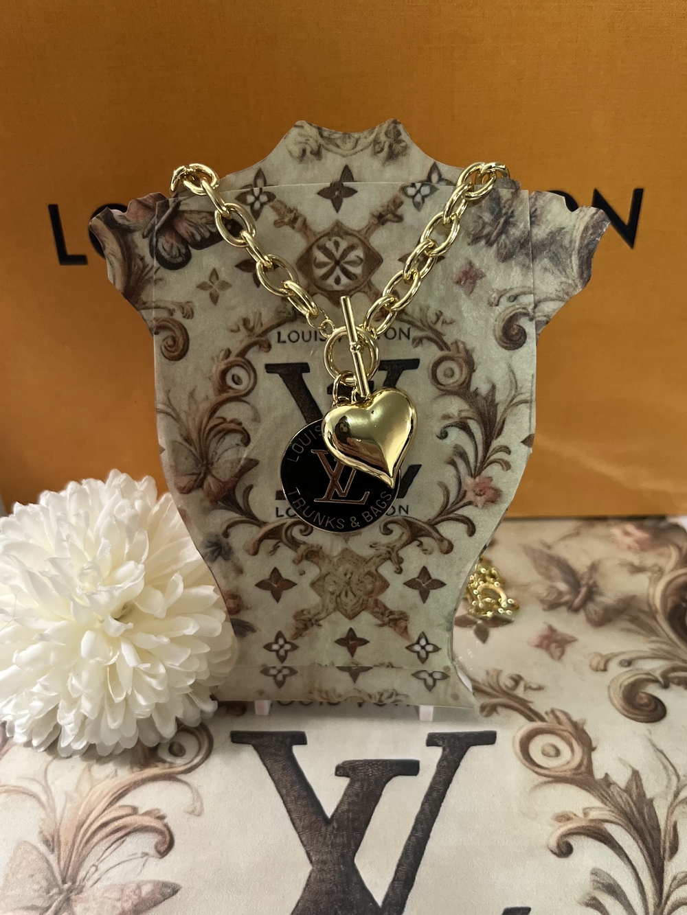 Repurposed trunk pendant on chunky Chain Necklace - Gold